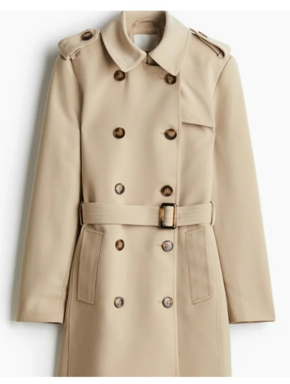 H&M Light Taupe Double-Breasted Trench Coat with Belt